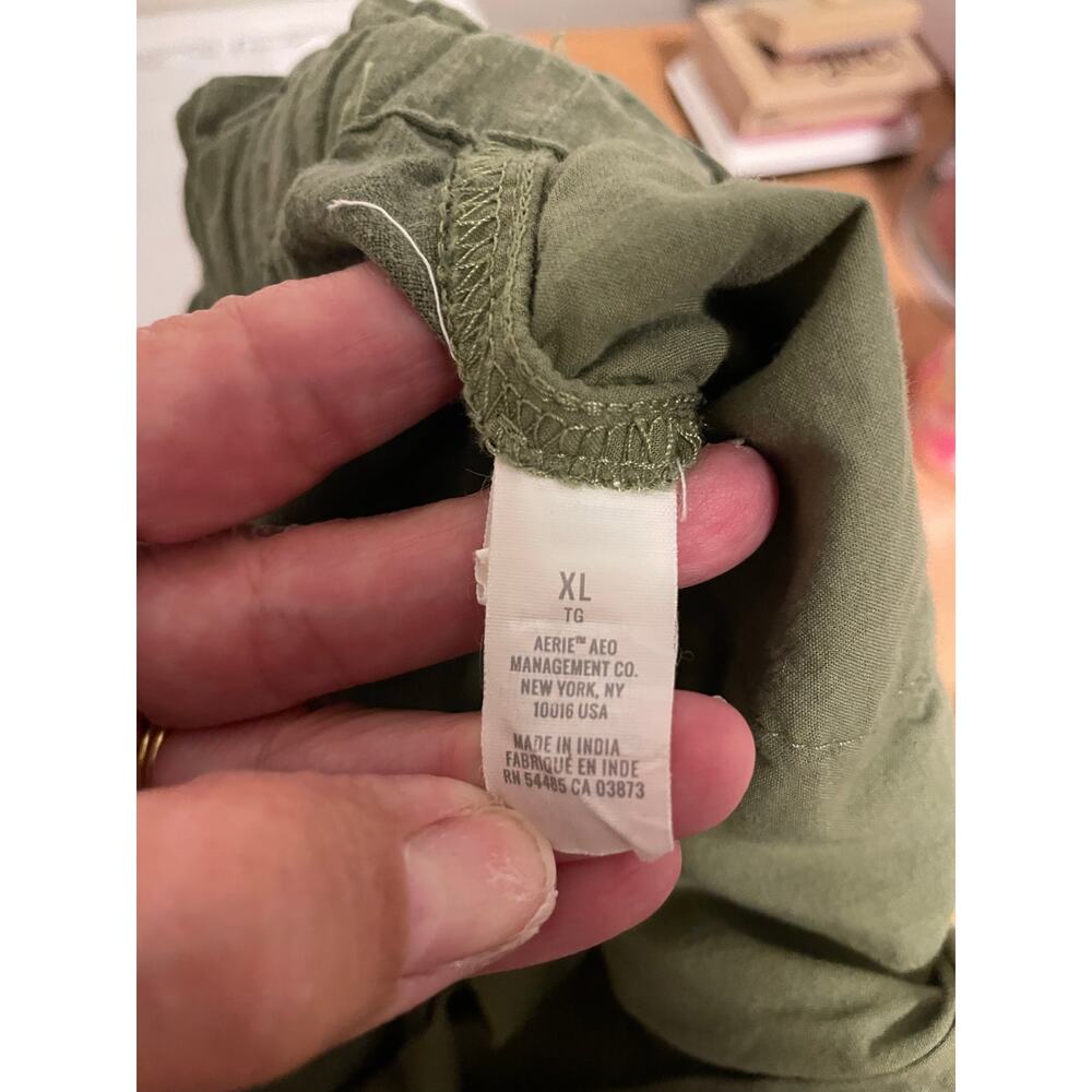 Aerie Lightweight Cargo Linen Joggers Green Elastic Waist Pockets Drawstring XL - Picture 6 of 7